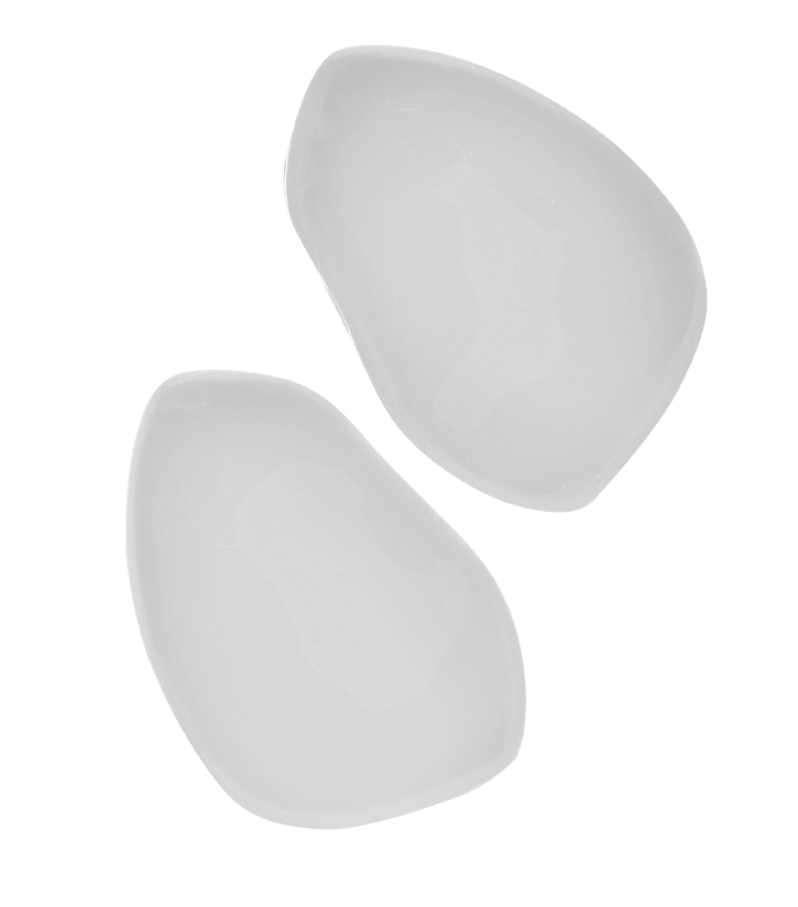 Two white, semi-translucent Neat Feat Femme Gel Forefoot Insoles side by side, showcasing their soft, cushioned design for forefoot protection and comfort.