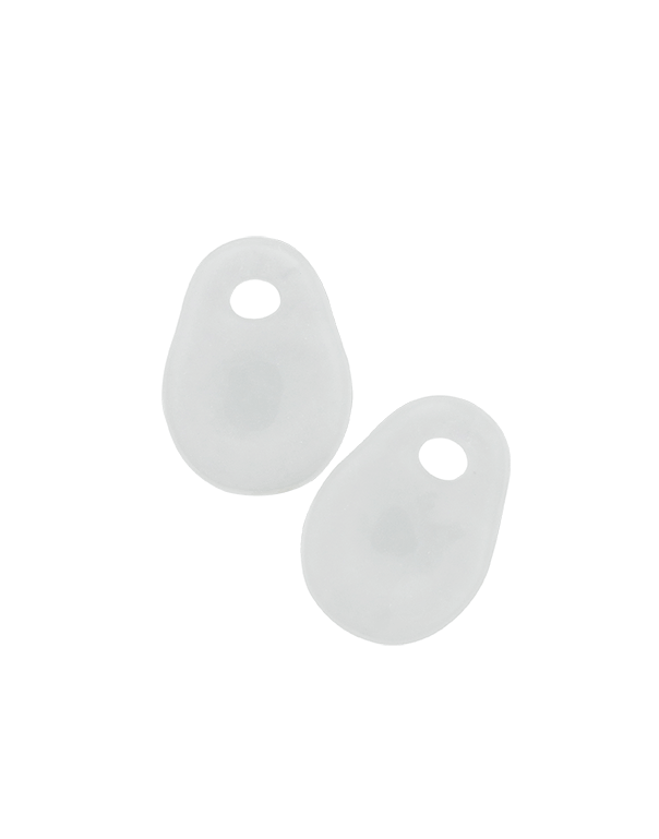 Two white, semi-translucent Neat Feat Gel Bunion Pads side by side, showcasing their soft, cushioned design for bunion protection and comfort.