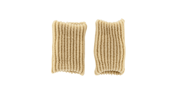 Two beige Neat Feat Gel Toe Rings side by side, showcasing their soft, cushioned design for padding and corn protection.