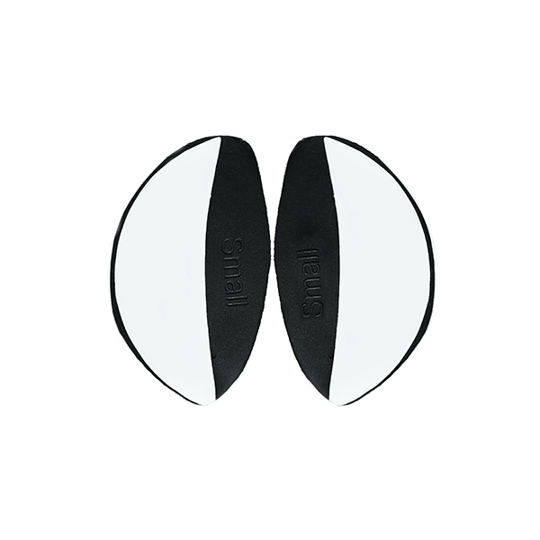 Bottom view of the Neat Feat Platinum Series Arch Cushions, featuring the black underside with white adhesive tape for easy application and secure positioning.