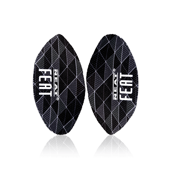 Top view of the Neat Feat Platinum Series Arch Cushions. The design is mostly black and grey, with the white Neat Feat logo prominently displayed for a sleek and professional look.
